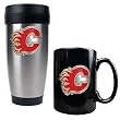 Calgary Flames NHL Stainless Steel Travel Tumbler & Black Ceramic Mug Set - Primary Logo by Great American Products