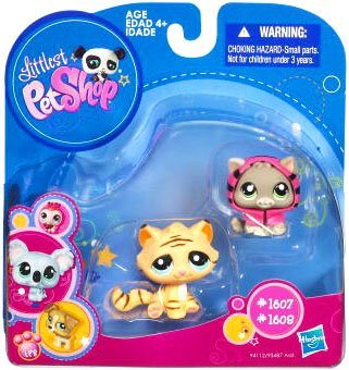 Littlest Pet Shop "Collector Pets" Special Edition Pet Series Bobble Head Pet Figure Set #1607 and 1608 - Tiger and Grey Kitten