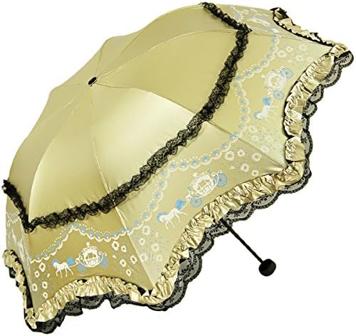 Dandelion Pattern Lace Triple Folding Anti-UV Sun Umbrella Superior Uv Protection Parasols (Champagne)
