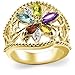 18k Gold Overlay Sterling Silver Multi-Gemstone Floral Ring