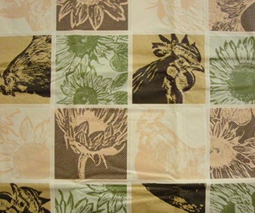 Brown, Beige, and Green Roosters and Sunflowers Peva Vinyl Tablecloth (52x70 Inch Oblong)
