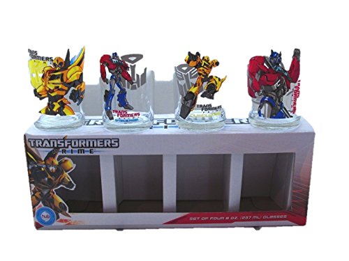 Transformers Prime Glassware Set of Four (4) 8oz Glasses Tumblers Optimus Prime