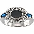 14K White Gold Onyx, Sapphire and Diamond Ring