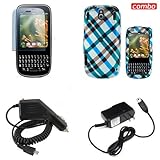 Palm Pixi CDMA Sprint Combo Blue Plaid Design Protective Case Faceplate Cover + LCD Screen Protector + Rapid Car Charger + Home Wall Charger for Palm Pixi CDMA Sprint