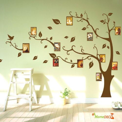 Huge Photo Frame Picture Gallery Floral Tree Vine Branch Removable Wall Decal Sticker - Memory Tree, Multi Size & Color (Pure Brown, 6.3ft Left Facing)