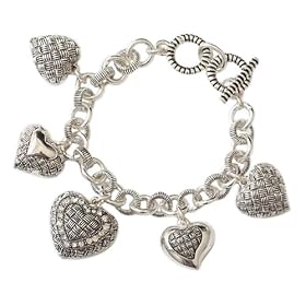 Buy Silvertone Puffy Heart Charm Fashion Bracelet by PammyJ Bracelet