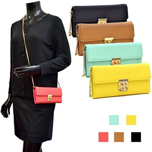 Dasein Leather Fashion Gold-Tone Simple Clutch Wallet - Brown