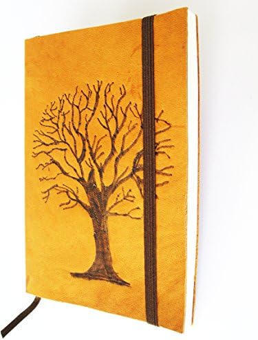 Leather Journal blank handmade Notebook Cover Carved Tree 100 sheets Elastic Strap