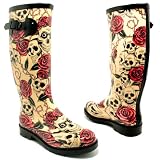 NEW SKULL ROSES FUNKY FESTIVAL WELLIES Wellington Rain BOOTS Size US 6