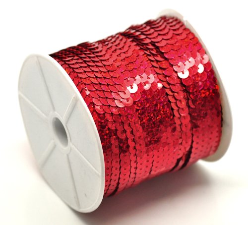 PEPPERLONELY Brand, 100 Yard Roll Red Color Flat Bling Sequins Spool String 6mm(1/4