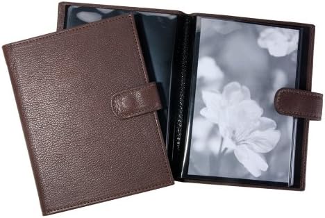 Genuine Goatskin Leather Brag Book with Strap, Holds 20, 4" x 6" Photos, Mocha