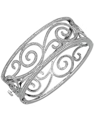 14K White Gold 5 1/8 ct. Diamond Scroll Design Bangle Bracelet