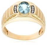 10k Yellow Gold Aquamarine and Diamond Men's Ring