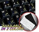 ARABIC RUSSIAN CYRILLIC ENGLISH NON-TRANSPARENT KEYBOARD STICKER ON BLACK BACKGROUND
