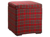19Hx16Wx16L Plaid Stool Red Mixed