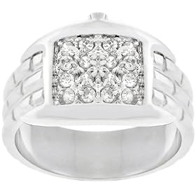 Watch Style Silver CZ Mens Fashion Ring (Size 5,6,7,8,9,10)