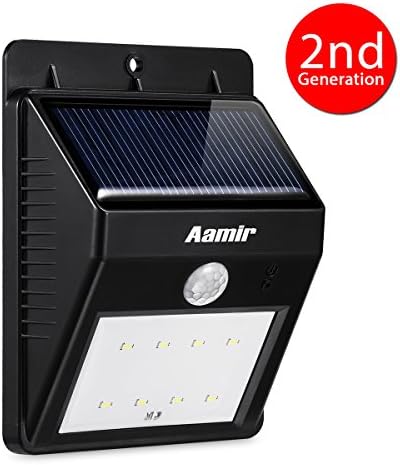 Aamir® Crown C2 Solar Light Outdoor 8 LED Solar Powered Motion Sensor Light Outdoor Waterproof Security Night lights Detector for Yard Garden Porch Wall Patio Garage Deck Front Door (1, 8 LED)