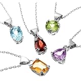 Sterling Silver Peridot, Garnet, Amethyst, Blue Topaz and Citrine Pendant Set, 18