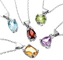 Sterling Silver Peridot, Garnet, Amethyst, Blue Topaz & Citrine Pendant Set, 18"