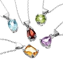 Sterling Silver Peridot, Garnet, Amethyst, Blue Topaz and Citrine Pendant Set, 18"