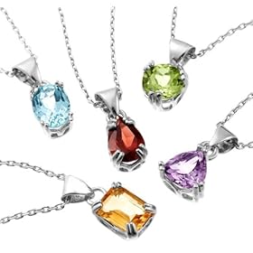 Sterling Silver Peridot, Garnet, Amethyst, Blue Topaz and Citrine Pendant Set, 18inch
