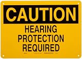 Brady 40972 10 Height, 14 Width, B-555 Aluminum, Black On Yellow Color Confined Space Sign, Legend Caution, Hearing Protection Required