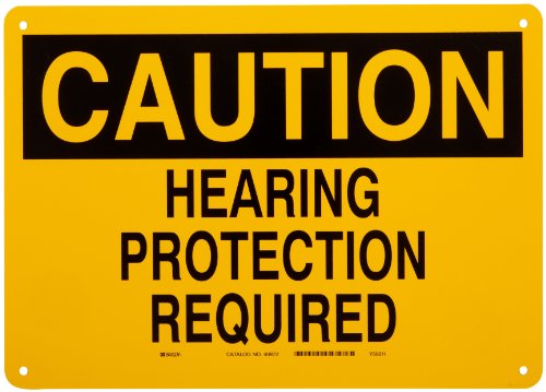 Brady 40972 10 Height, 14 Width, B-555 Aluminum, Black On Yellow Color Confined Space Sign, Legend Caution, Hearing Protection Required