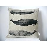 Decorbox Cotton Linen Square Decorative Fashion Throw Pillow Case Cushion Cover Black White Whales 18"
