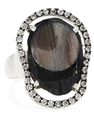 Jordan Alexander "Slice" Silver and Interior Navy Pearl Slice and Diamond Ring, Size 7