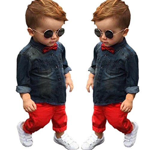 Efaster® 1Set Kids Toddler Boys Handsome Denim T-shirt+Trousers Pants Clothes Outfits