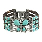 51GoPdl9V5L. SL160  Silvertone Turquoise Butterfly Wood Bead Fashion Bracelet