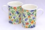 Pair Fine English Bone China Mugs – Victorian Blue Chintz – Made in England Reviews