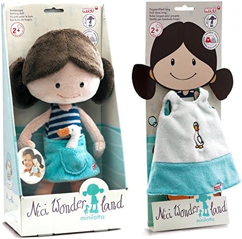Nici Wonderland MiniLotta 12" Machine Washable Bath Tub Plush Doll with Doll Dress