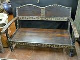 Solid Wood Brass Lattice Cart Bench / Indian Antique Furniture
