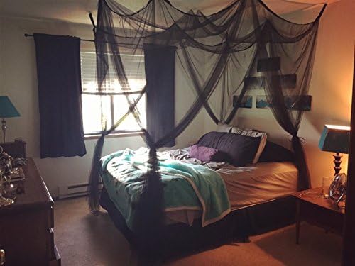 4 Corner Post Bed Canopy Drapes Mosquito Net Full Queen King Size Netting Bedding Black