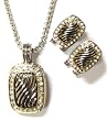 Two Tone Clear Crystal Pendant Necklace and Earrings Set