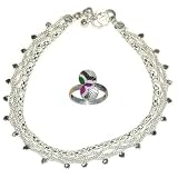Jewelry Set Pair of Silver Anklet and Toe Ring Indian Foot Jewelry 50 gms.10 inches (anklts512)