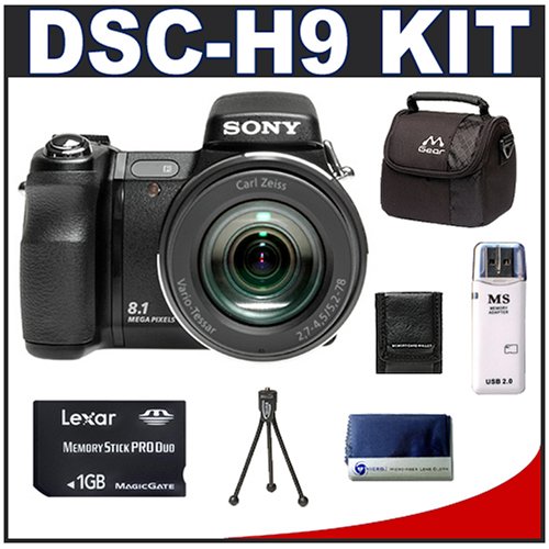 Sony CyberShot DSC-H9 8.1 Megapixel Digital Camera with 15x Optical Zoom + Lexar Media 1GB 40x Platinum II Series Memory Stick (MS) PRO Duo Card + High Speed USB 2.0 Memory Stick (MS) Card Reader + Digital Camera Case