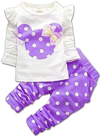 Baby Girls' Kids 2pc Dot Top Leggings Pants Set Spring Outfits(120,Purple)