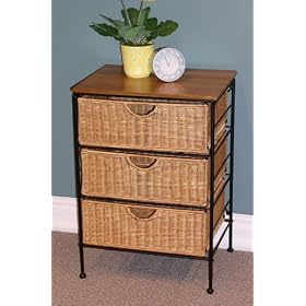 Three Drawer Hand Crafted Wicker Metal Storage Chest