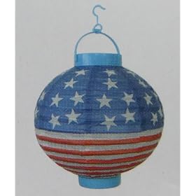 Patriotic Stars and Stripes Light-Up Paper Lantern Battery Operated Asian Party 7... by 