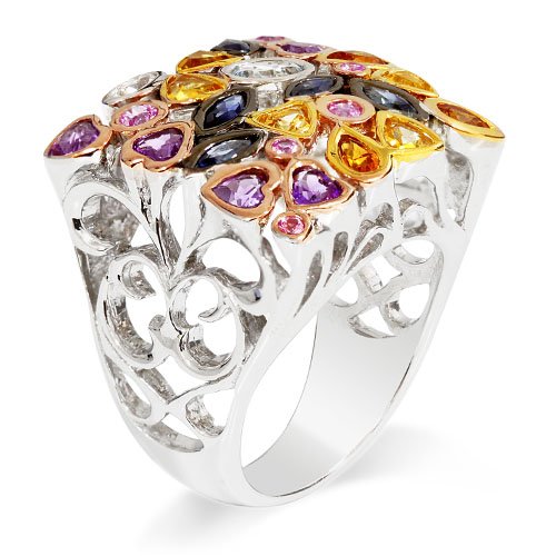 Shine like a star Anniversary Rhodium Plated Silver Ring with Marquis Sapphire, Round Sapphire, Sapphire, Citrine, Amethyst, (Ring Size 6.4)
