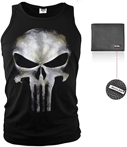 BELLO TUTTI Men's Slim Black Skull Punisher Sleeveless Shirts Tops Size 2XL