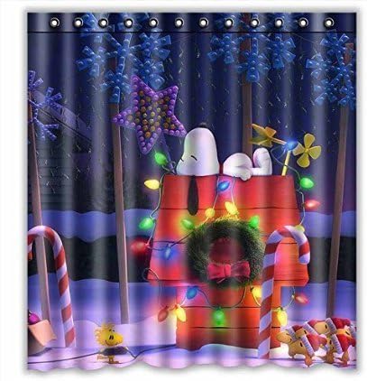Comfort Home Style Custom Peanuts Christmas Snoopy Pattern Design Waterproof Polyester Fabric Shower Curtain,Bathroom decor 66"x72"