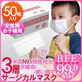 【即納可能】 BFE99.9%　高性能3層マスク★子供用・女性用マスク 高性能3層式・サージカルマスク・使い捨て不織布マスク 50枚入インフルエンザ対策