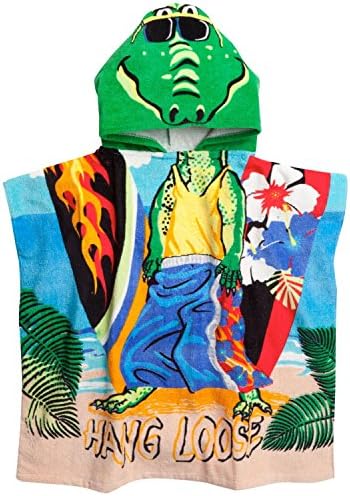 LuckyBEBE Kids 24"x48" 100% Cotton Hooded Beach Towel-Boys & Girls (Alligator)