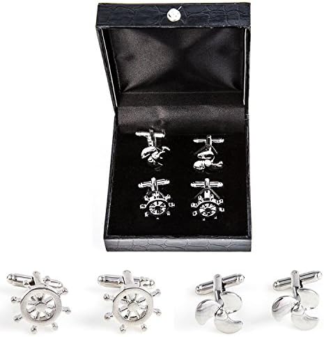 Inspire Jewelry Mens Ship Wheel and Propellor Boat 2 Pairs Cufflinks with Presentation Gift Box Suit Wedding Business