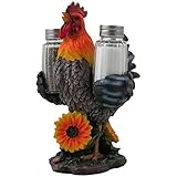 Decorative Farm Rooster Salt and Pepper Shaker Set with Holder Figurine for Rustic Country Kitchen Decor Sculptures & Collectibles As Gifts for Farmers or Gamecocks Fans