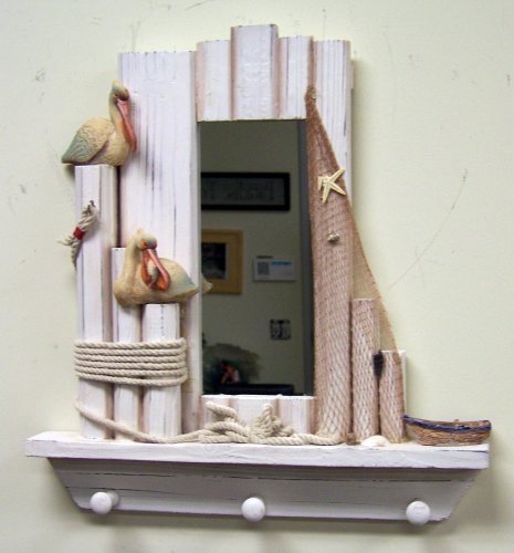 Wood Pelican Glass Wall Mounted Mirror Coat Key Rack Image Wood Pelican Glass Wall Mounted Mirror Coat Key Rack