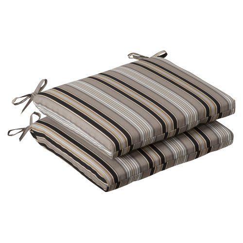 Pillow Perfect Indoor/Outdoor Black/Beige Striped Seat Cushion, Squared, 2-Pack